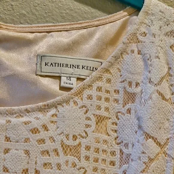 Katherine Kelly Elegant Asymmetrical Lace Dress Sz 14 - Picture 2 of 3